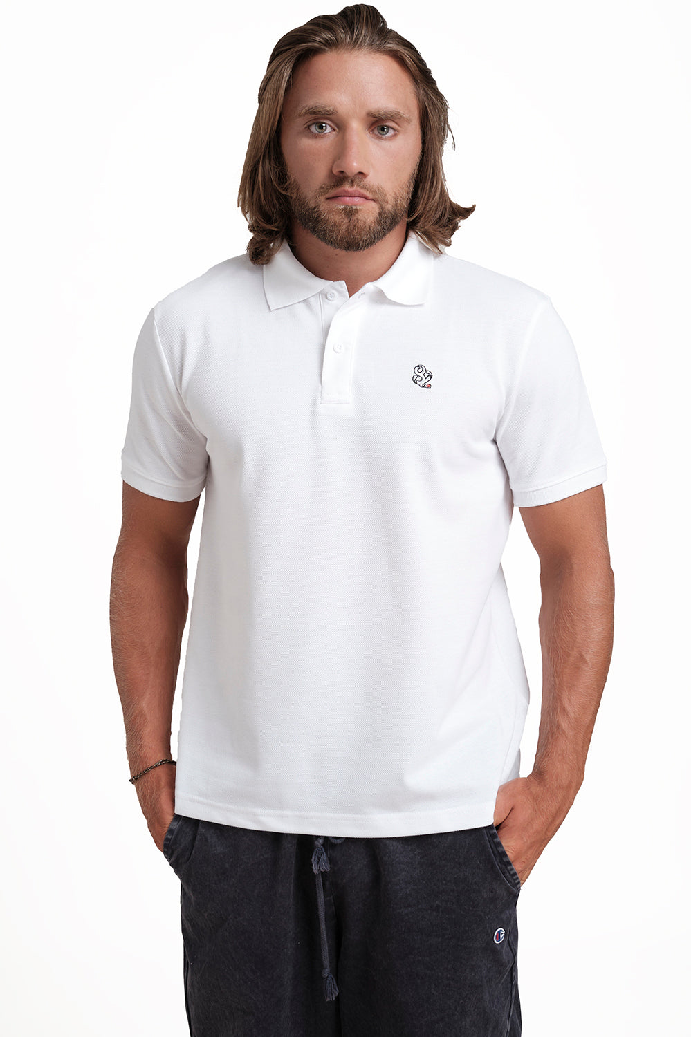 Polo plain White T-shirts with Front Embroidery, Solid pique fabric