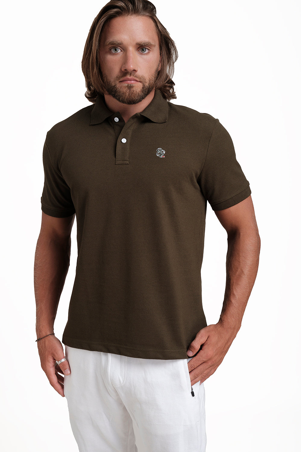 Polo plain Green T-shirts with Front Embroidery, Solid pique fabric