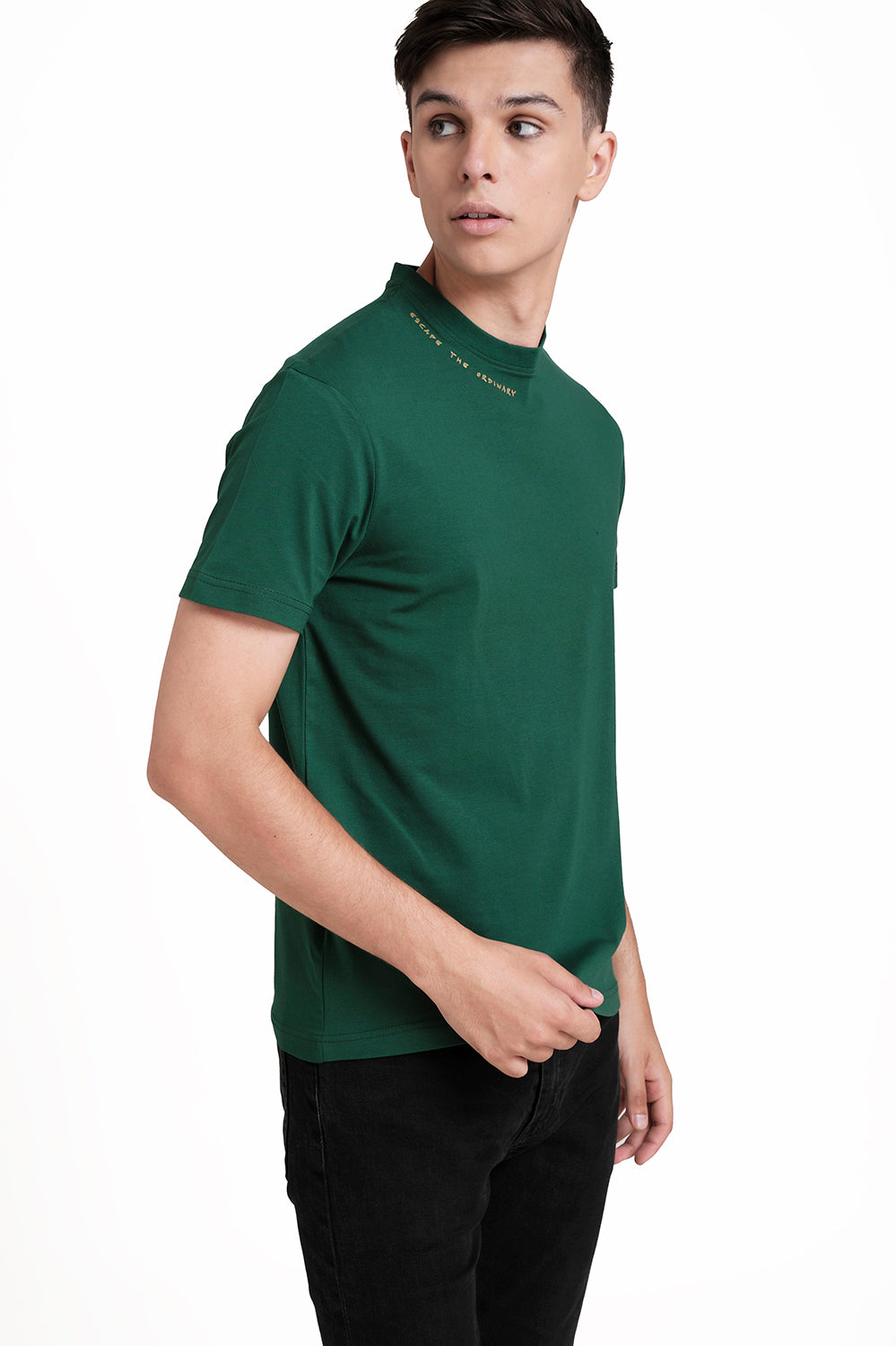 Around the neck gold high build print, solid single jersey t-shirt