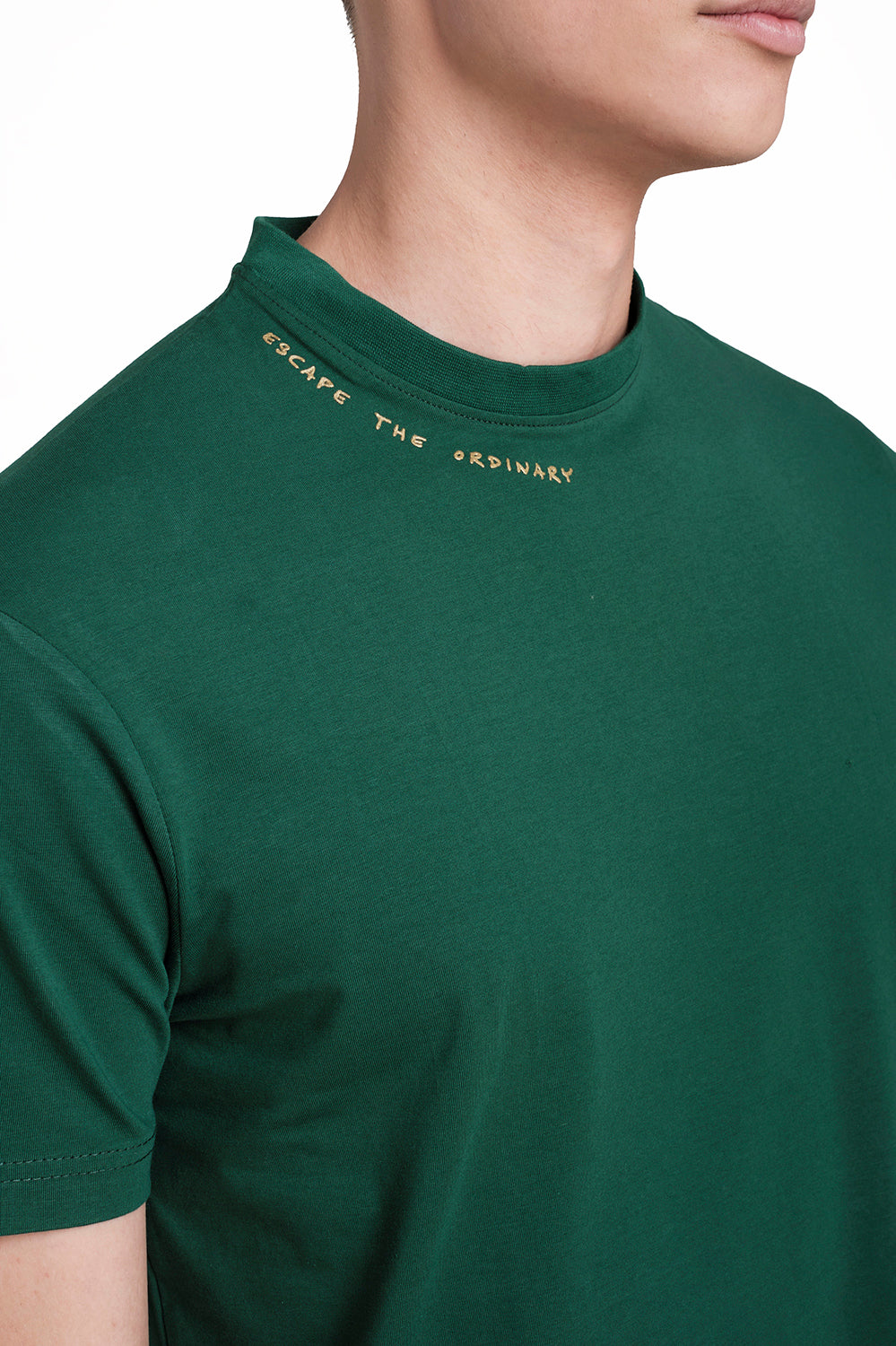 Around the neck gold high build print, solid single jersey t-shirt
