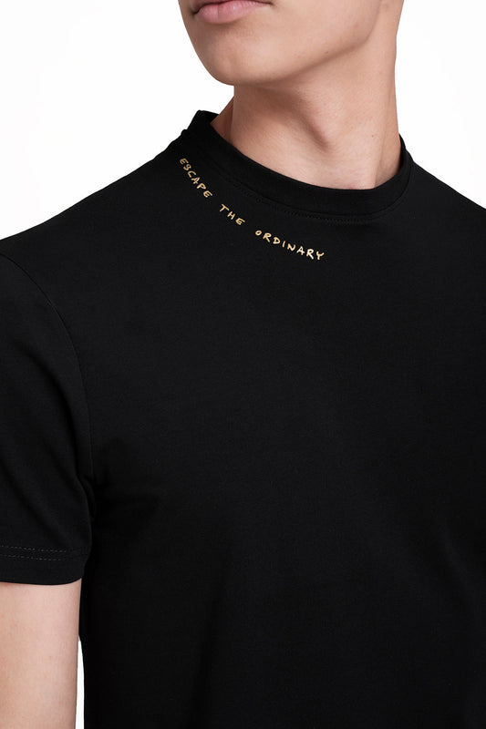Around the neck gold high build print, solid single jersey t-shirt