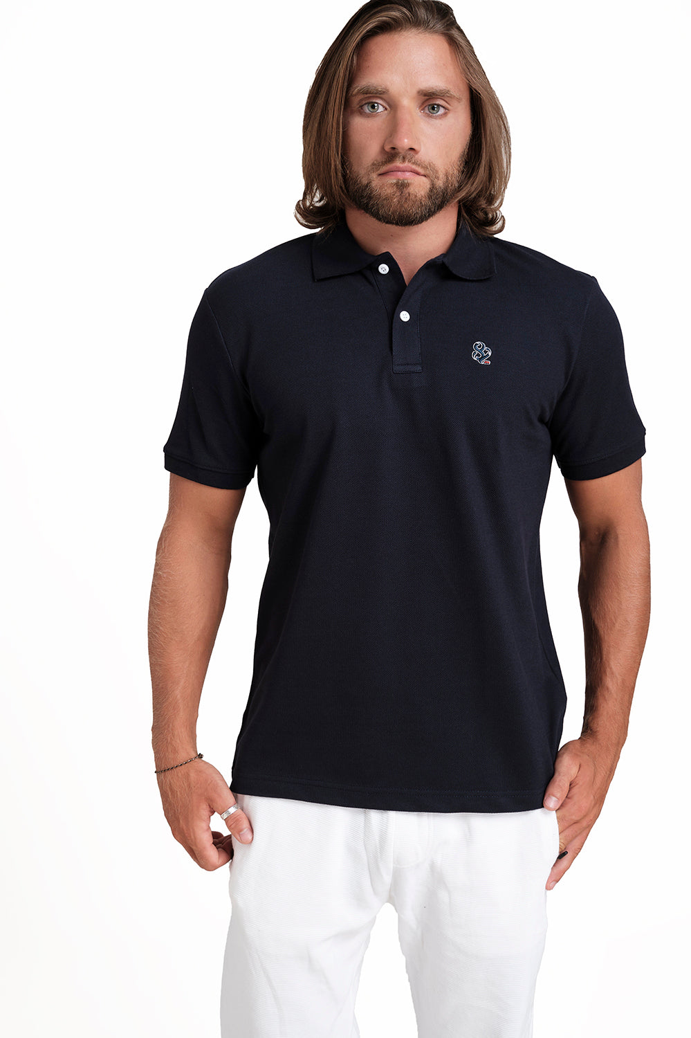 Polo plain Navy T-shirts with Front Embroidery, Solid pique fabric