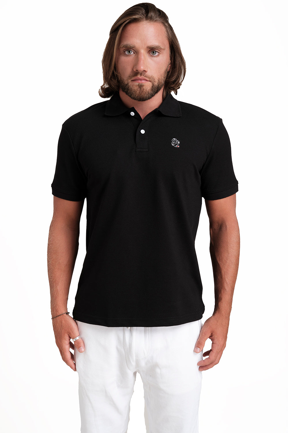 Polo plain Black T-shirts with Front Embroidery, Solid pique fabric