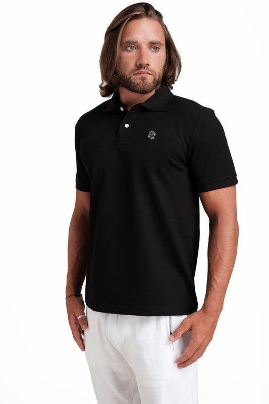 Polo plain Black T-shirts with Front Embroidery, Solid pique fabric