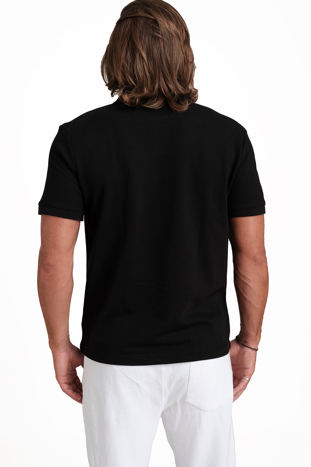Polo plain Black T-shirts with Front Embroidery, Solid pique fabric