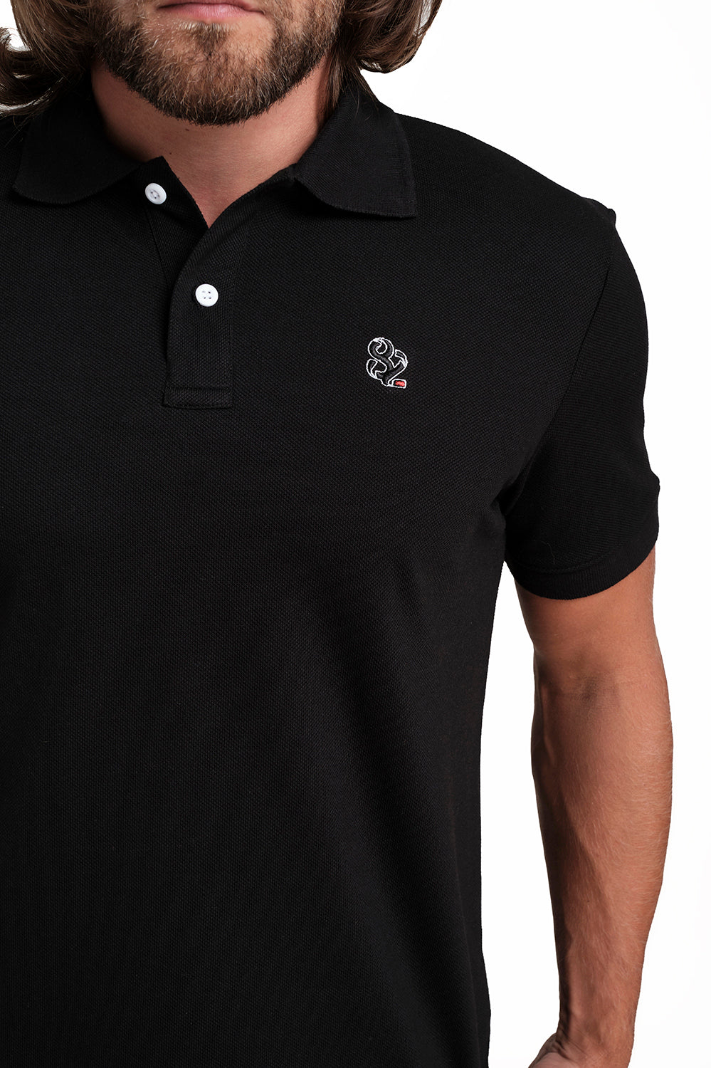 Polo plain Black T-shirts with Front Embroidery, Solid pique fabric