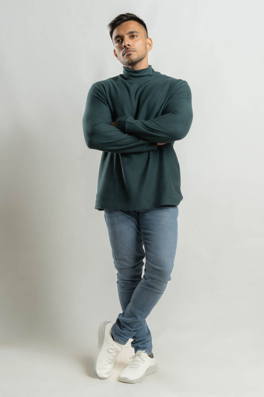 High Neck Long steeve Plain staple color Jacquard unisex  t-shirt