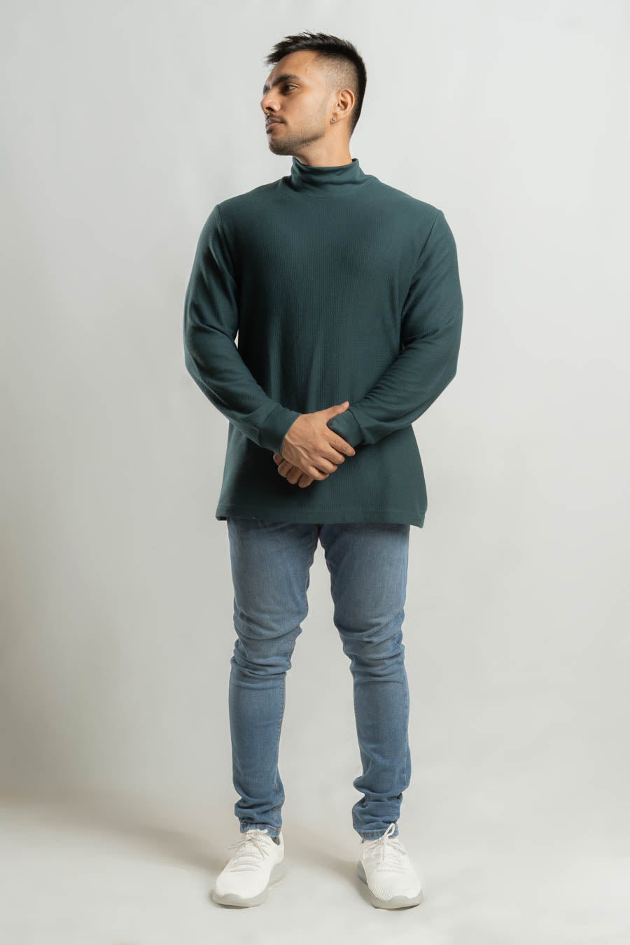 High Neck Long steeve Plain staple color Jacquard unisex t-shirt