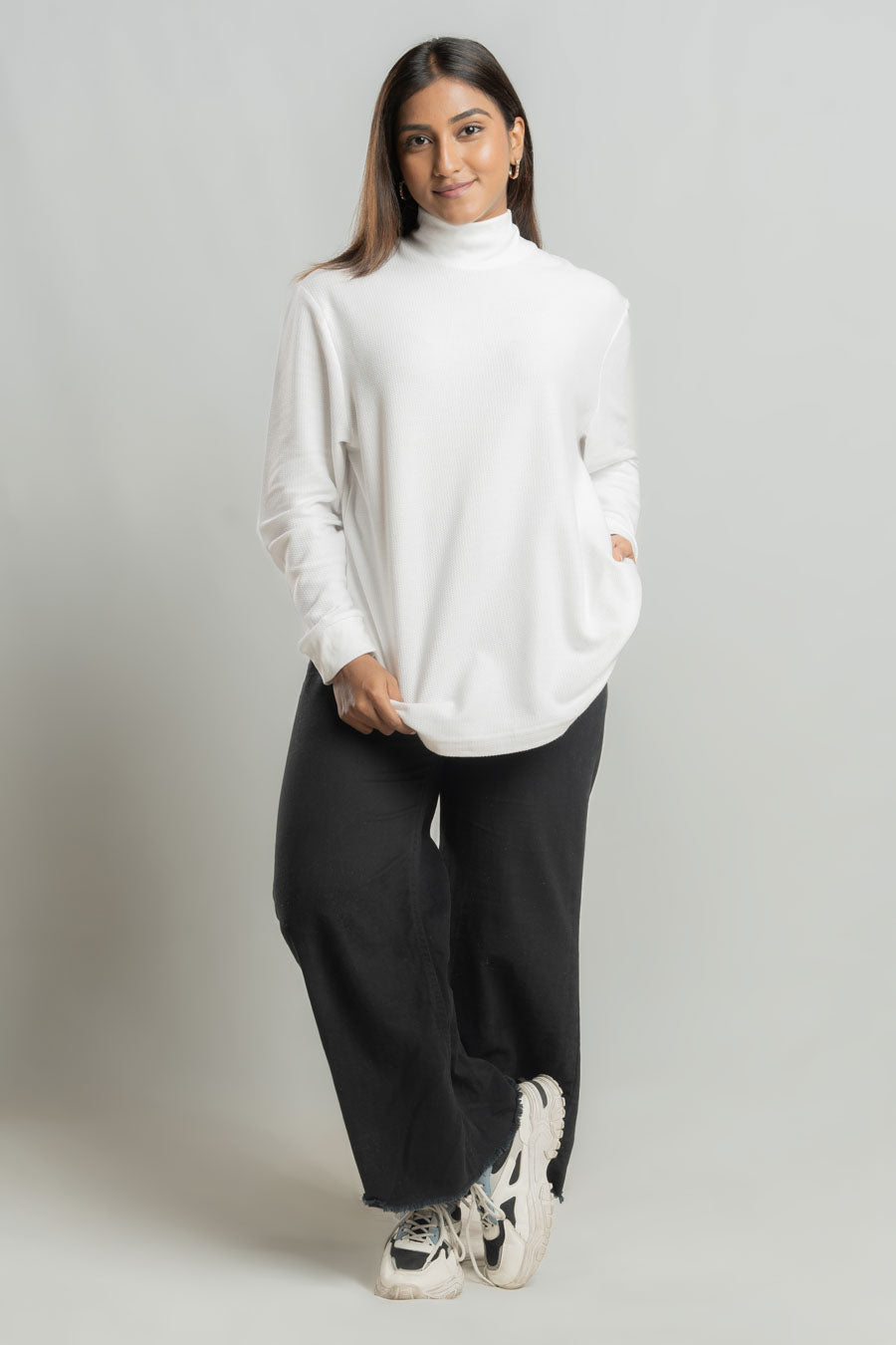High Neck Long steeve Plain staple color Jacquard unisex t-shirt