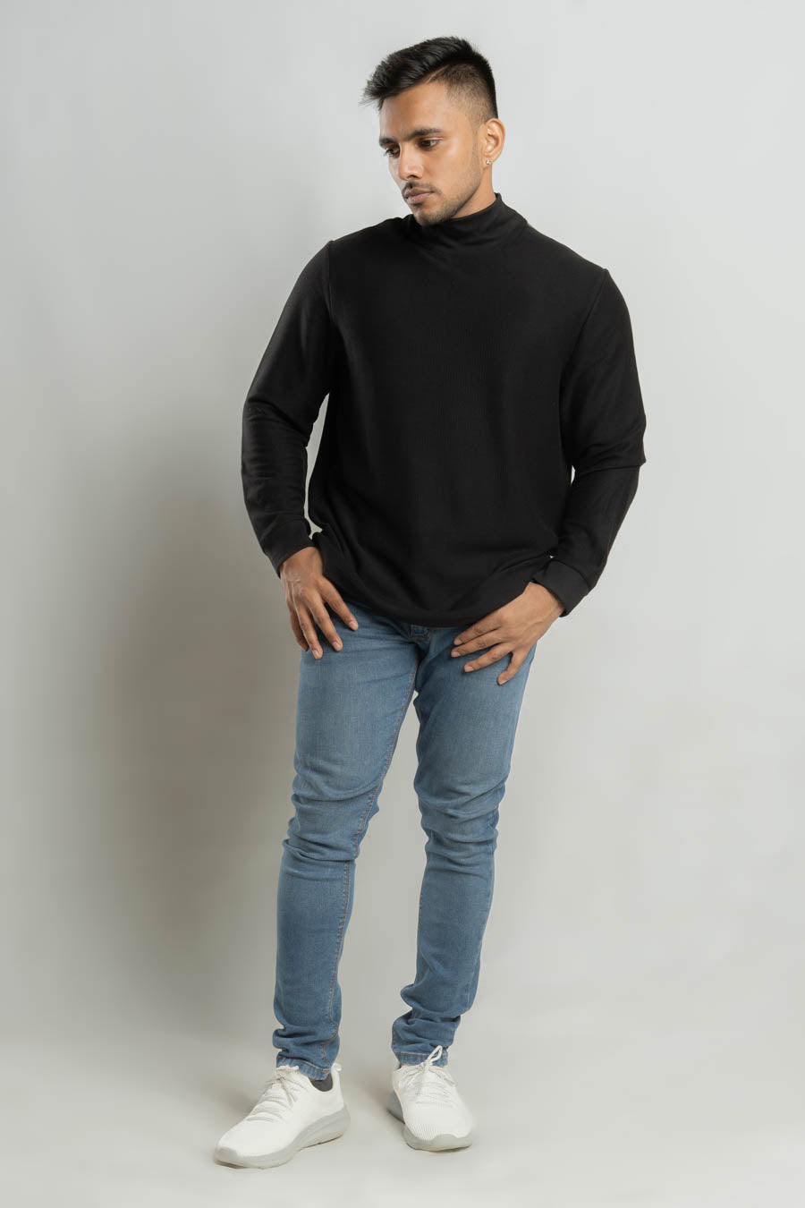 High Neck Long steeve Plain staple color Jacquard unisex t-shirt