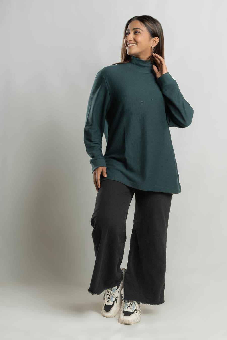 High Neck Long steeve Plain staple color Jacquard unisex t-shirt