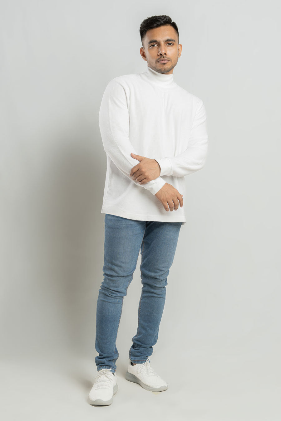 High Neck Long steeve Plain staple color Jacquard unisex t-shirt