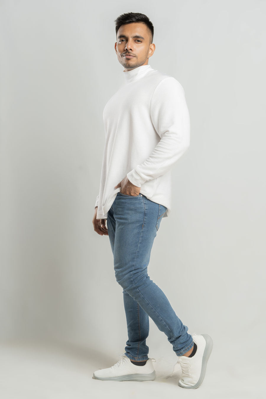 High Neck Long steeve Plain staple color Jacquard unisex t-shirt