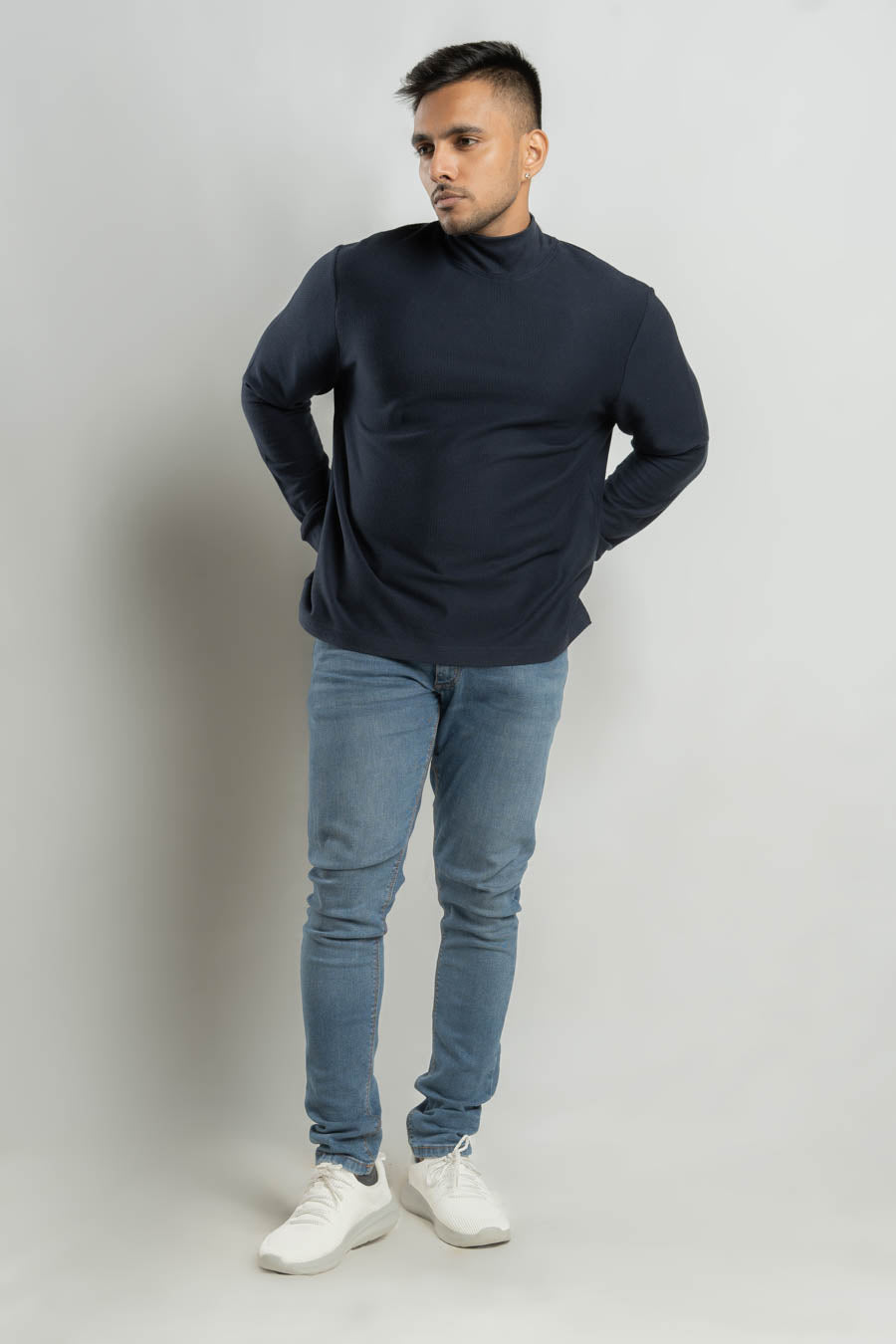 High Neck Long steeve Plain staple color Jacquard unisex t-shirt