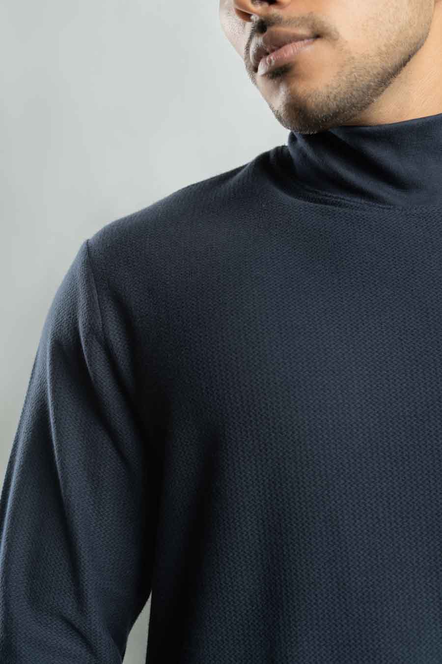 High Neck Long steeve Plain staple color Jacquard unisex t-shirt