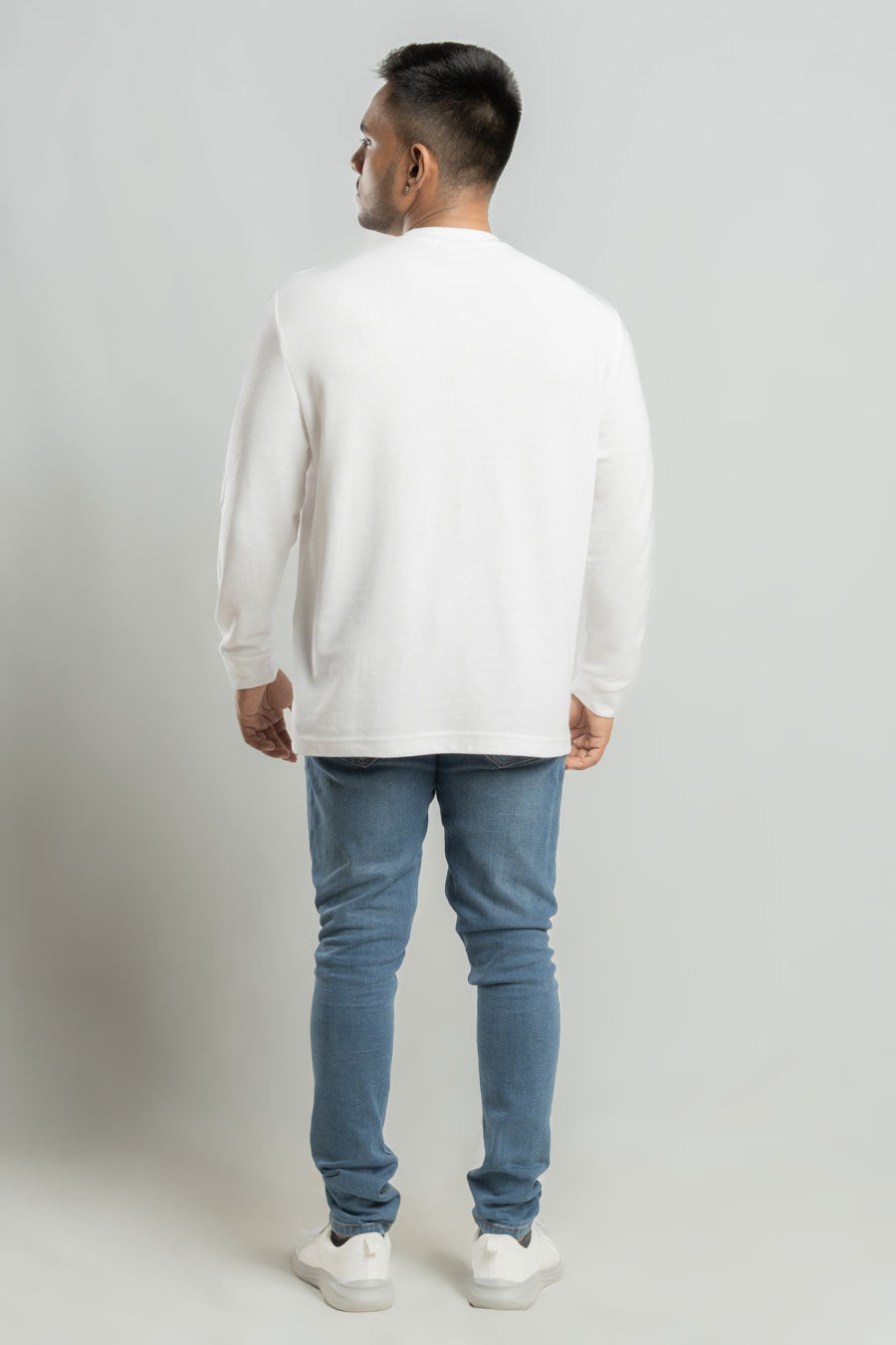 Jacquard crew neck Long steeve Plain staple color Unisex t-shirt