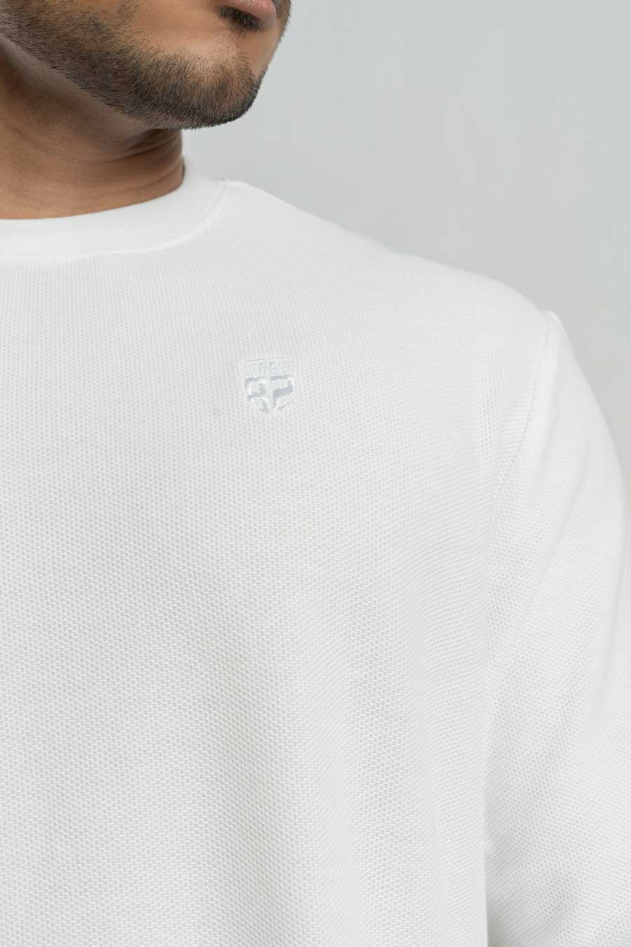 Jacquard crew neck Long steeve Plain staple color Unisex t-shirt