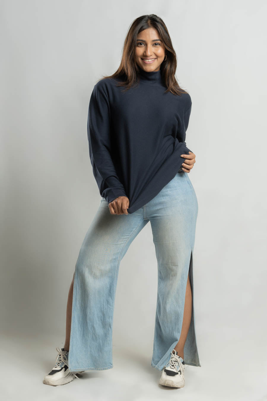 High Neck Long steeve Plain staple color Jacquard unisex t-shirt