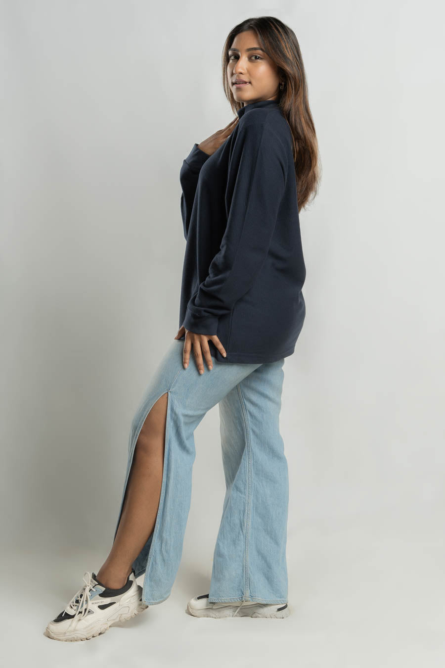 High Neck Long steeve Plain staple color Jacquard unisex t-shirt