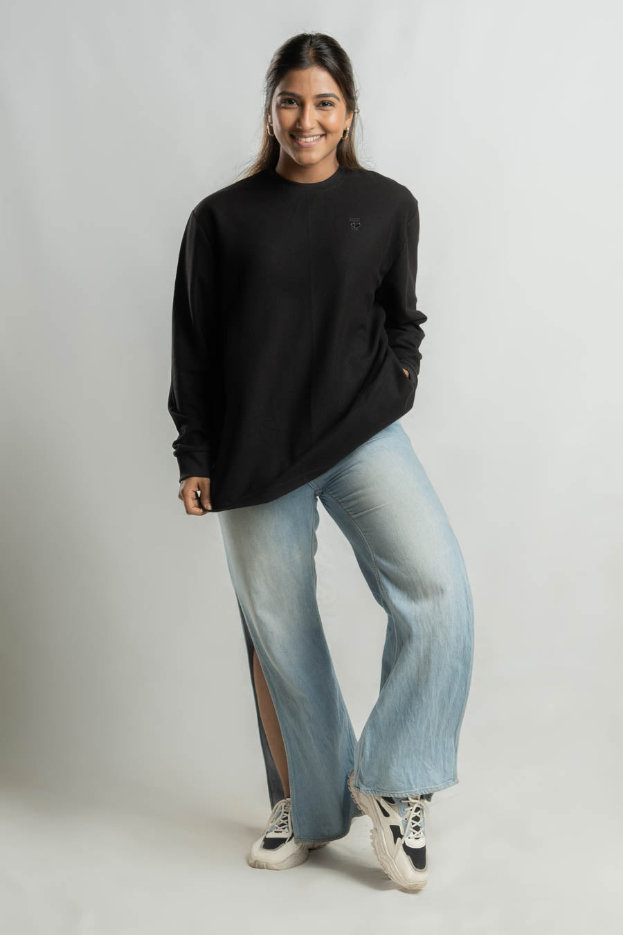 Jacquard crew neck Long steeve Plain staple color Unisex t-shirt