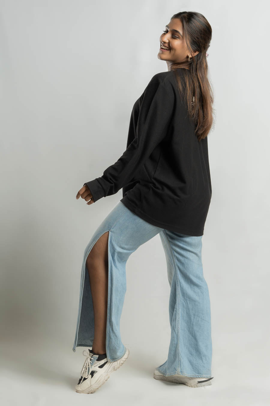 Jacquard crew neck Long steeve Plain staple color Unisex t-shirt