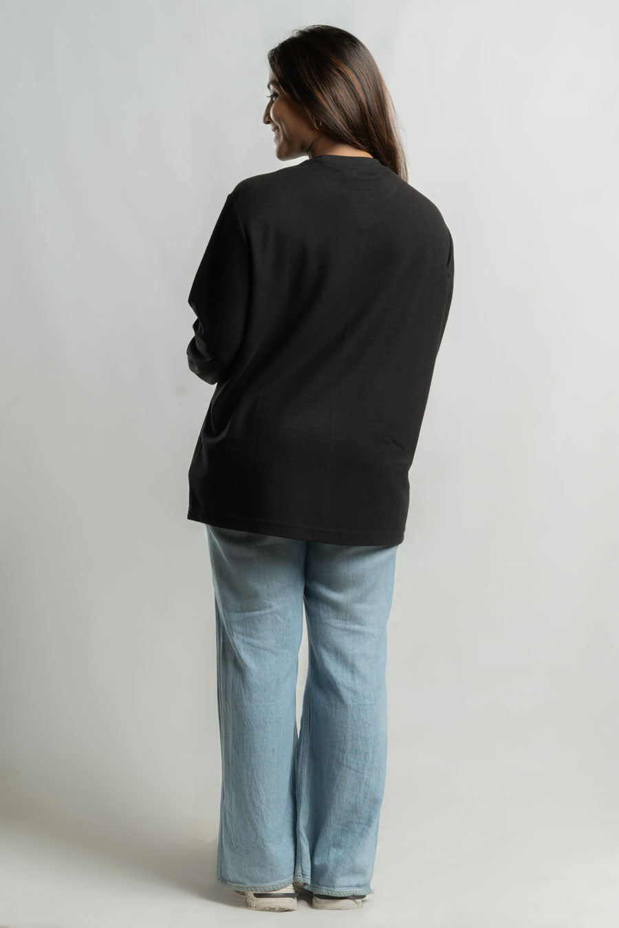 Jacquard crew neck Long steeve Plain staple color Unisex t-shirt