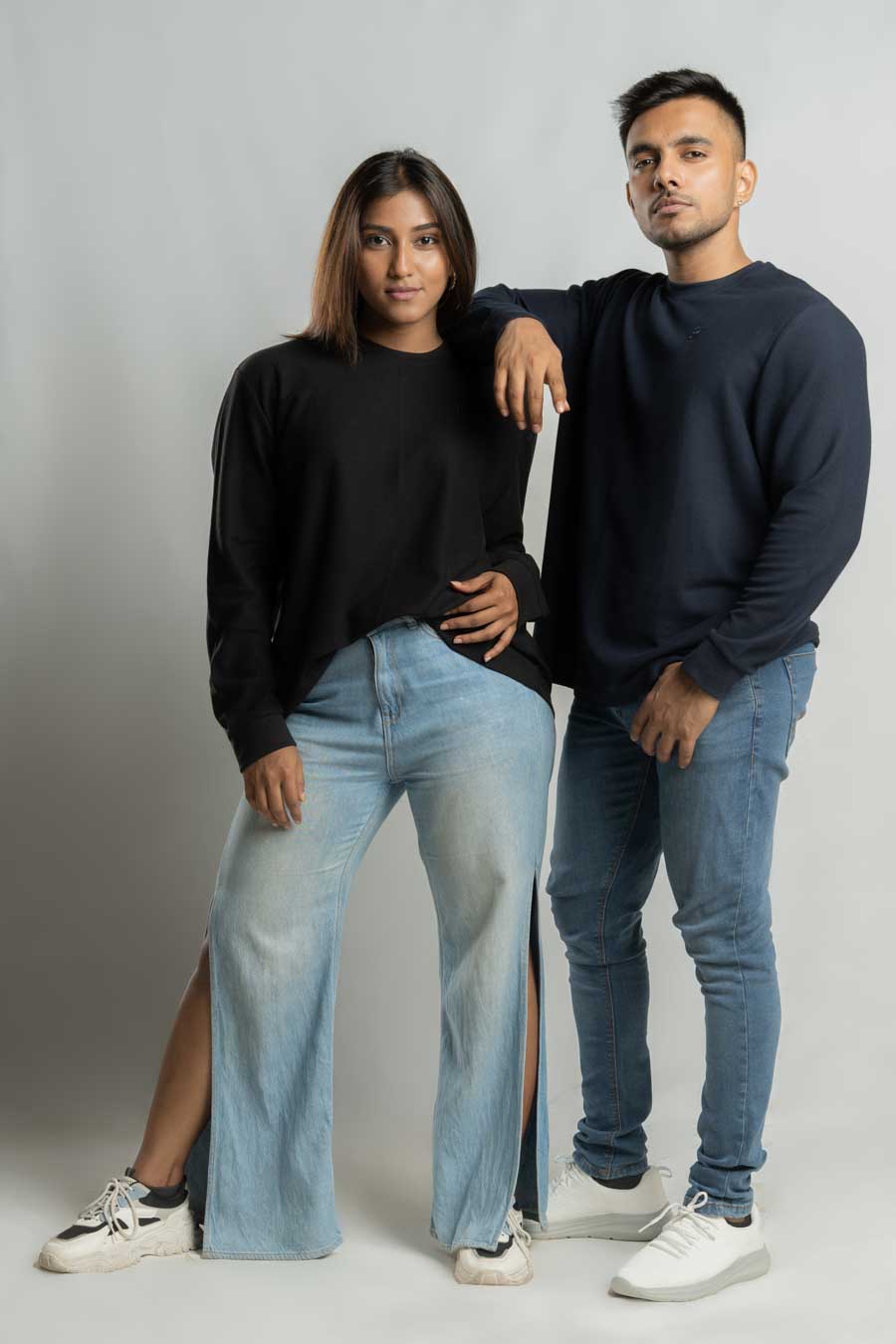 Jacquard crew neck Long steeve Plain staple color Unisex t-shirt
