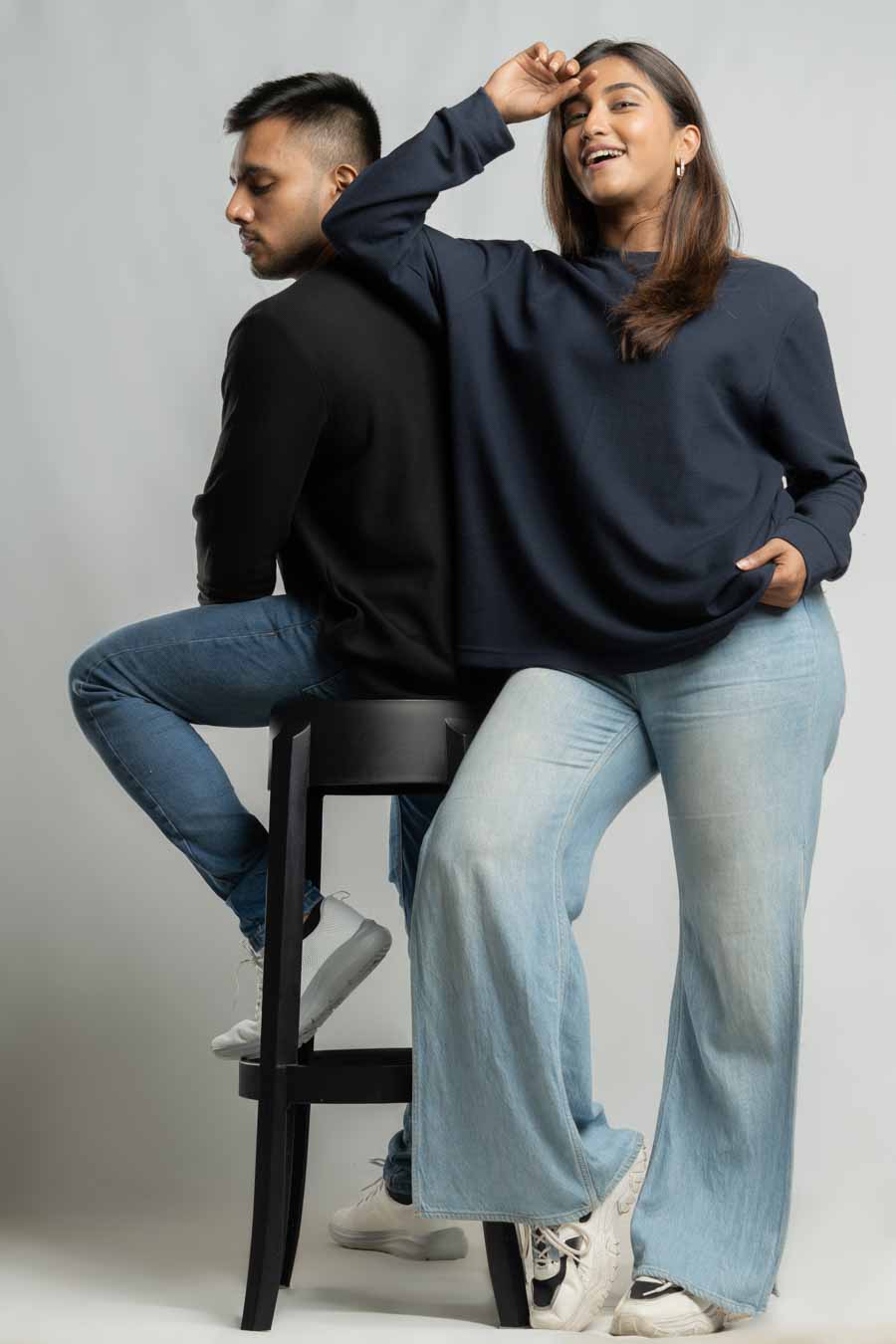 Jacquard crew neck Long steeve Plain staple color Unisex t-shirt