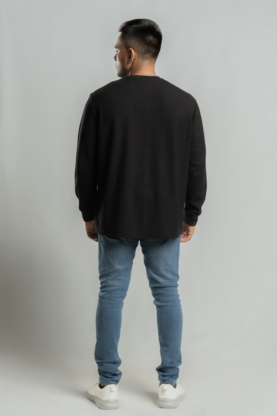 Jacquard crew neck Long steeve Plain staple color Unisex t-shirt