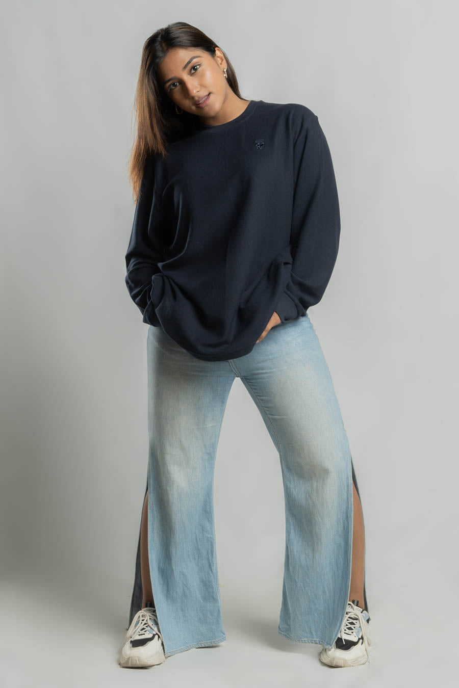 Jacquard crew neck Long steeve Plain staple color Unisex t-shirt