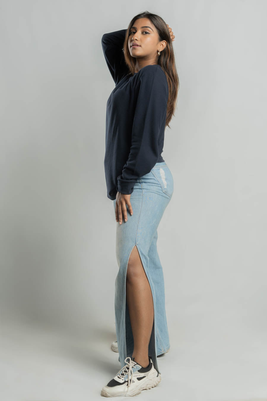 Jacquard crew neck Long steeve Plain staple color Unisex t-shirt