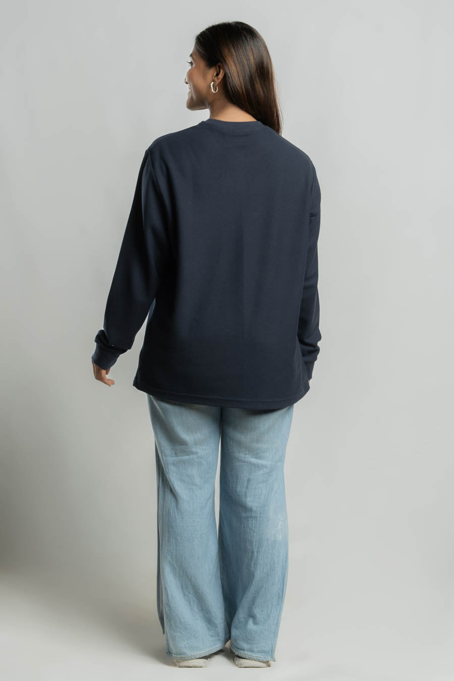 Jacquard crew neck Long steeve Plain staple color Unisex t-shirt