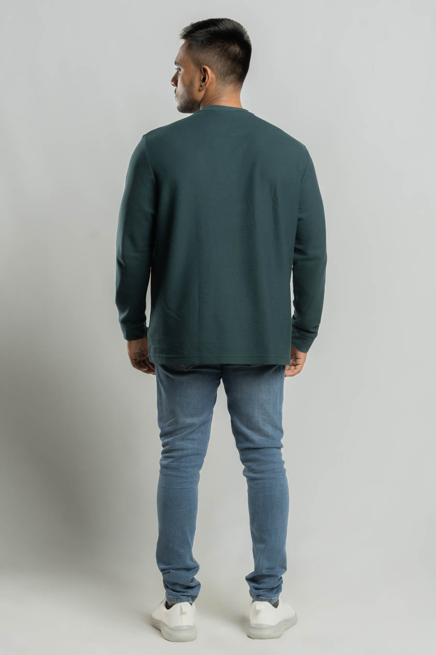 Jacquard crew neck Long steeve Plain staple color Unisex t-shirt