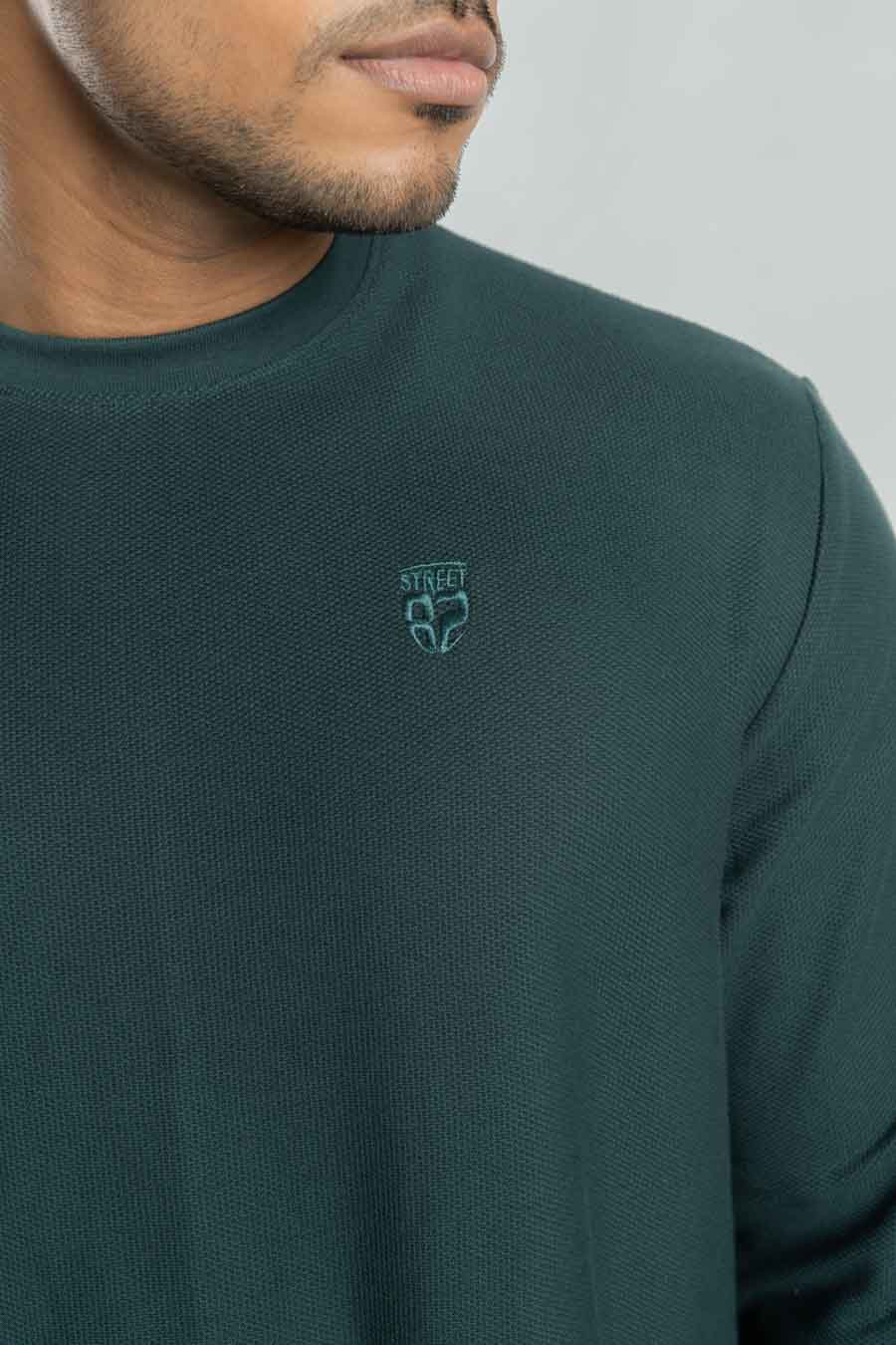 Jacquard crew neck Long steeve Plain staple color Unisex t-shirt