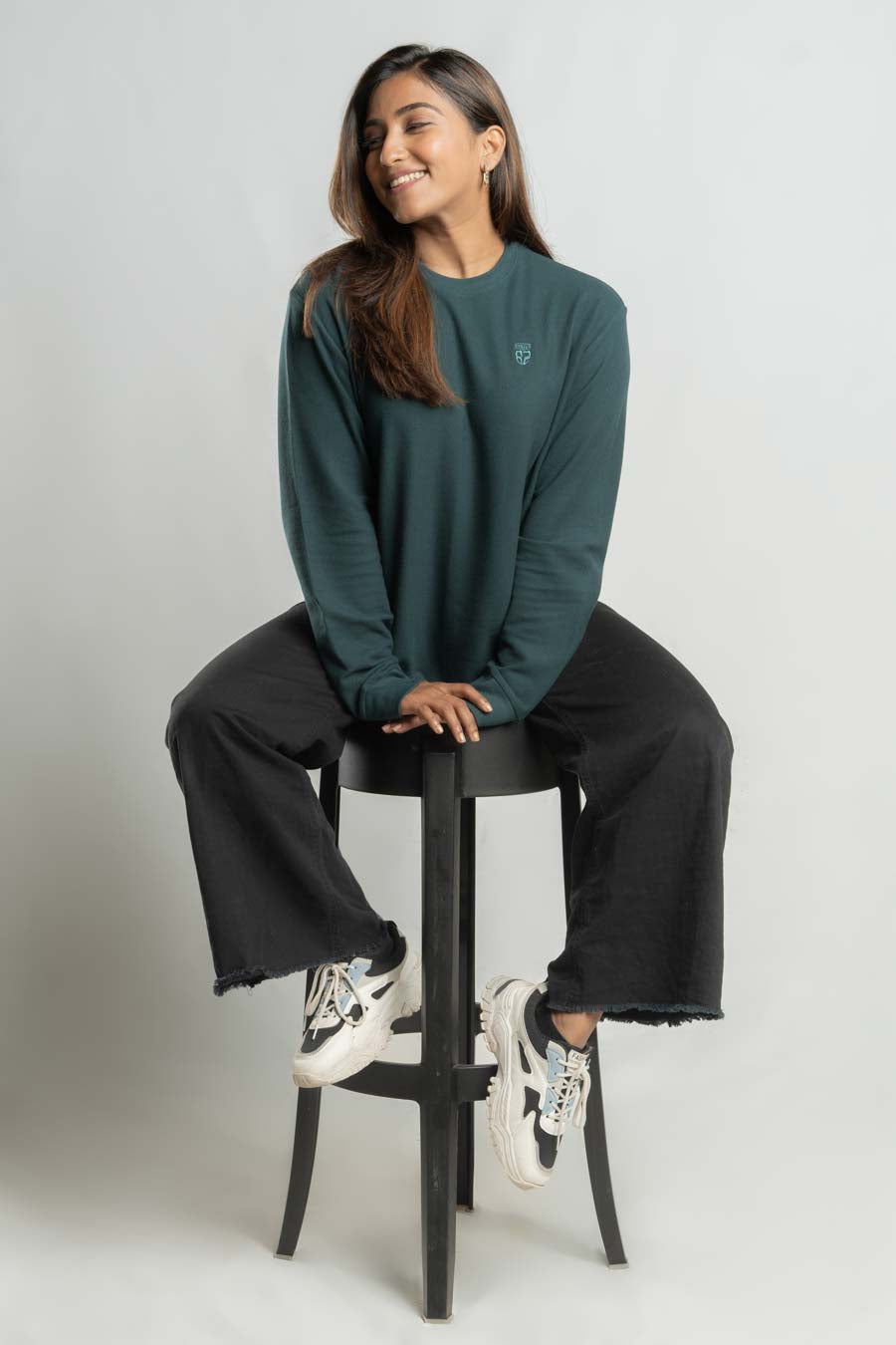 Jacquard crew neck Long steeve Plain staple color Unisex t-shirt