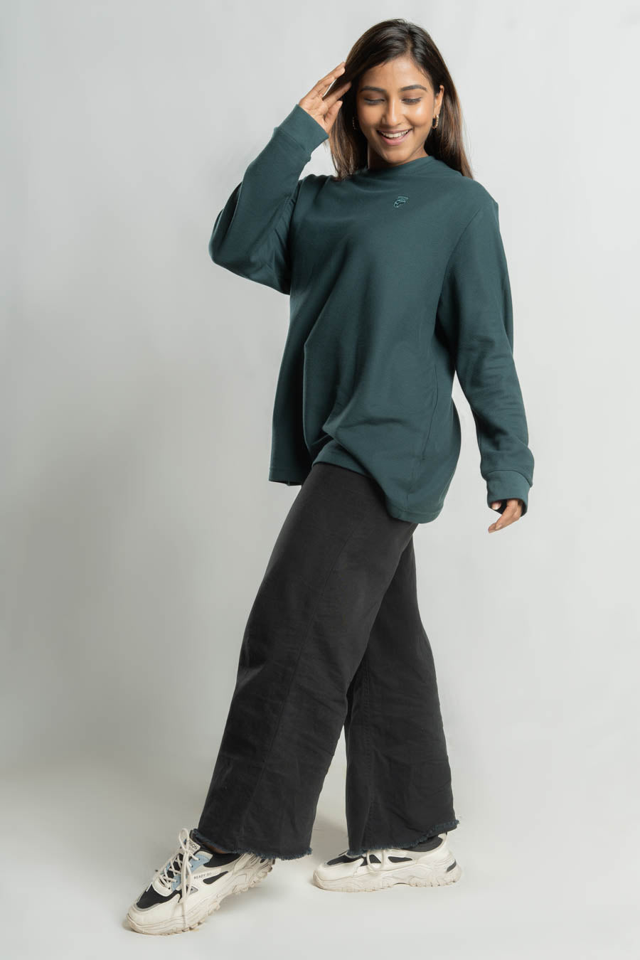 Jacquard crew neck Long steeve Plain staple color Unisex t-shirt