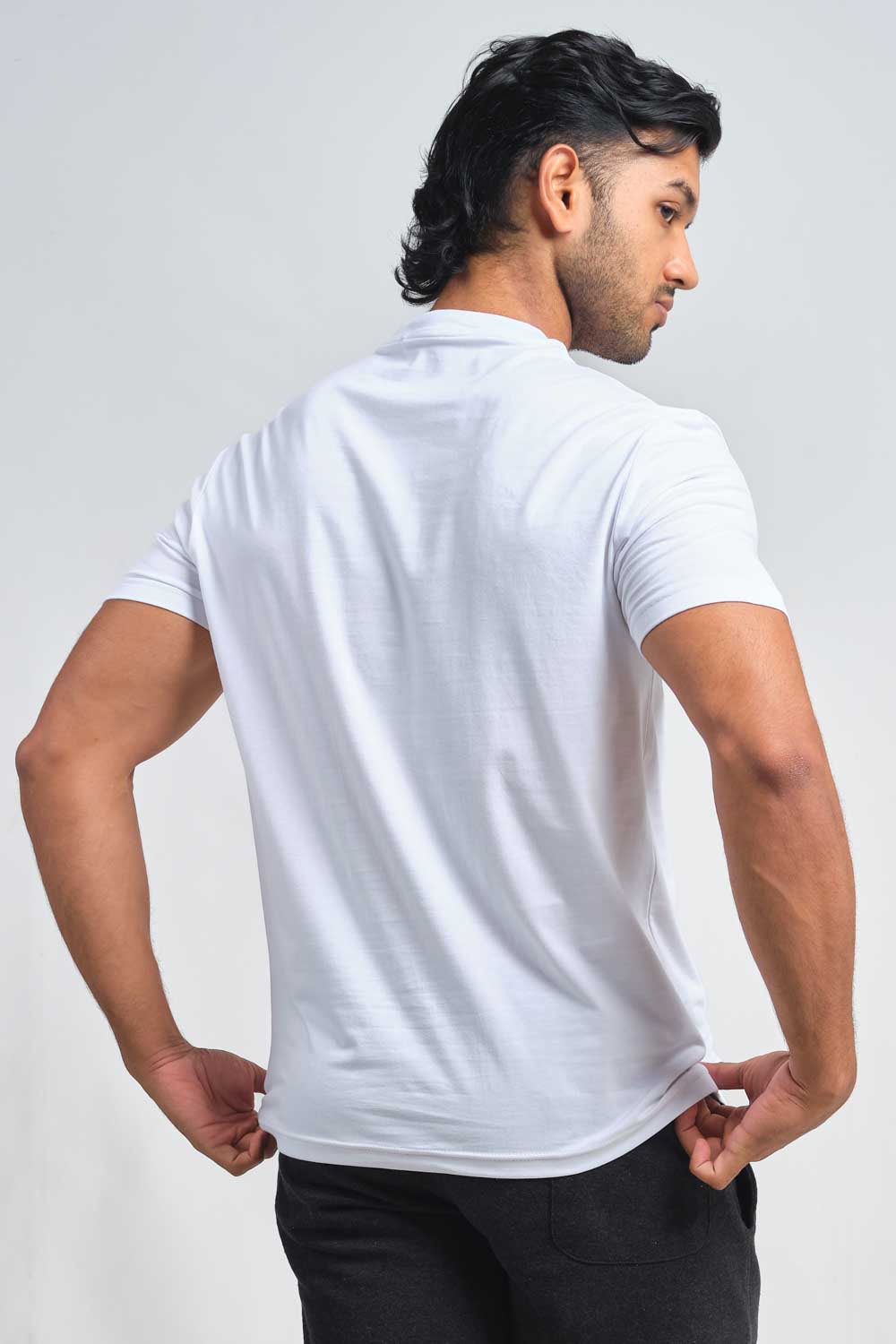 Always stay strong high build silicon print in front, solid single jersey T-shirt