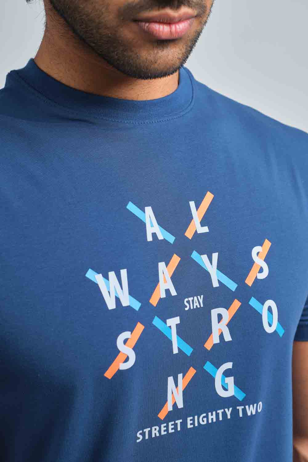 Always stay strong high build silicon print in front, solid single jersey T-shirt