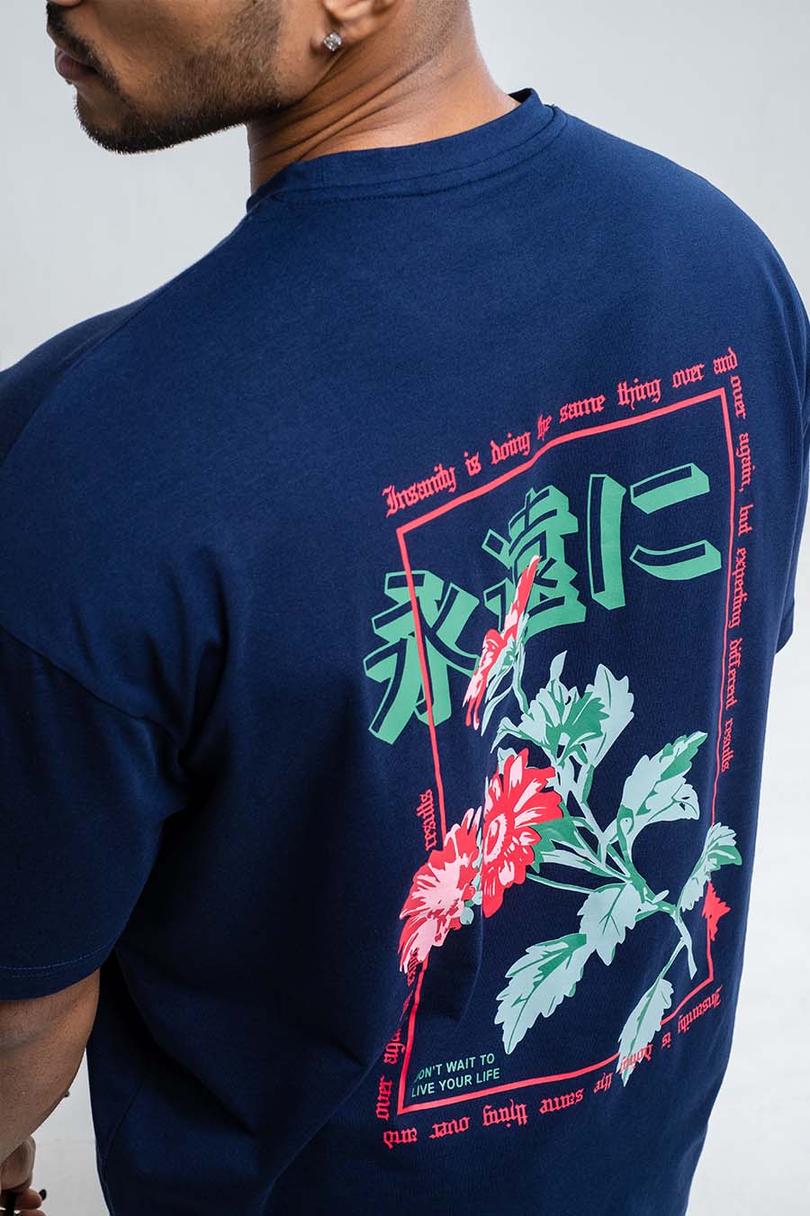 Red Rose & love yourself back print, Solid Lycra Jersey Oversize T-shirt