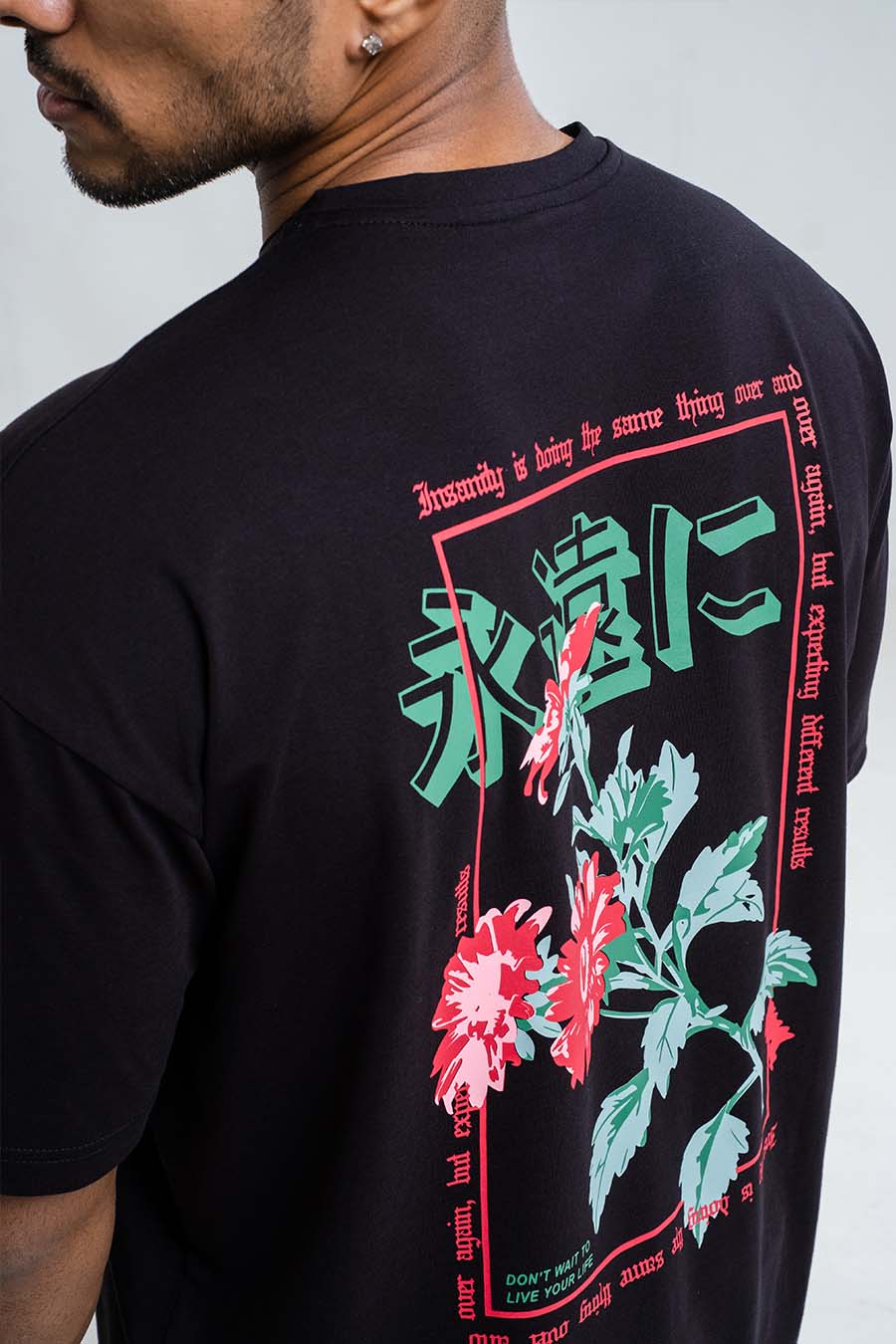 Red Rose & love yourself back print, Solid Lycra Jersey Oversize T-shirt