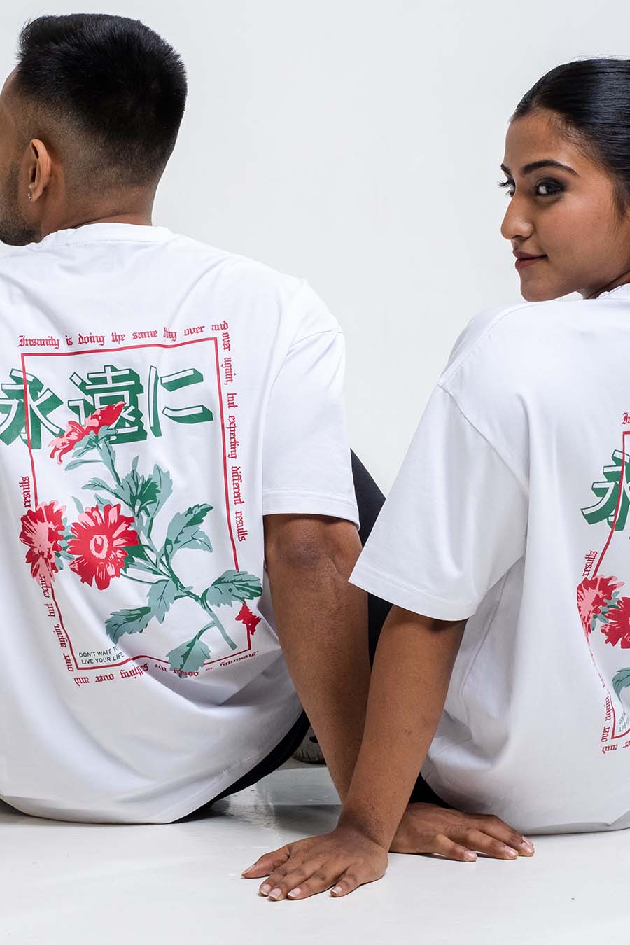Red Rose & love yourself back print, Solid Lycra Jersey Oversize T-shirt