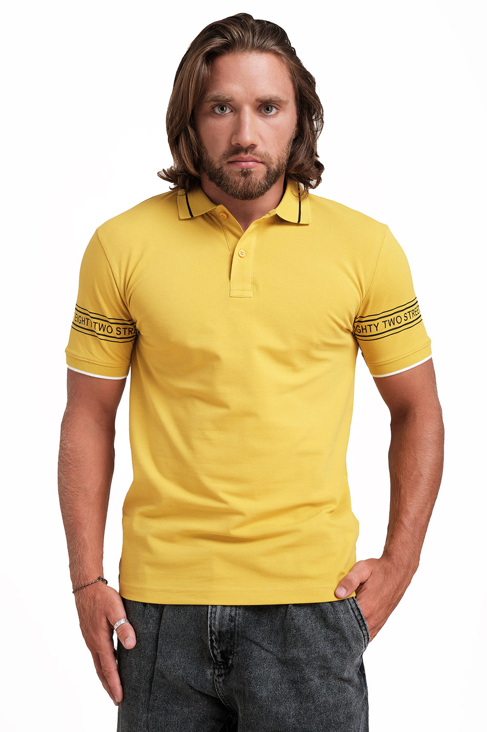 Slim Fit Luxury Premium Cotton pique polo plain T-shirt with Tipping design Collar Details & Sleeve Rubber Print