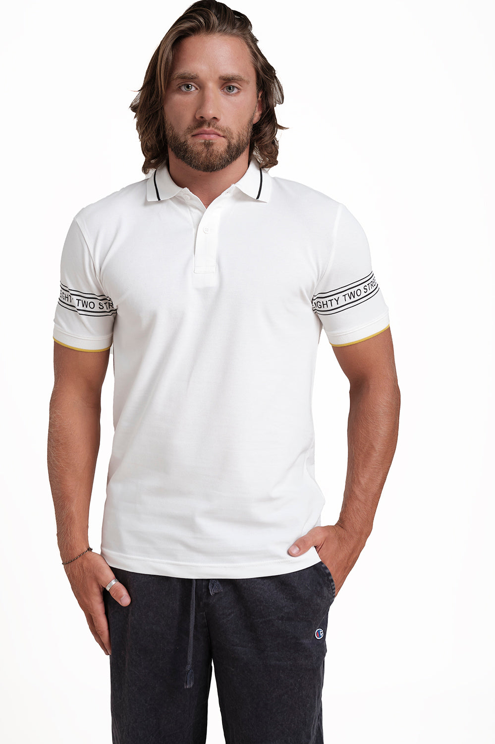 Slim Fit Luxury Premium Cotton pique polo plain T-shirt with Tipping design Collar Details & Sleeve Rubber Print