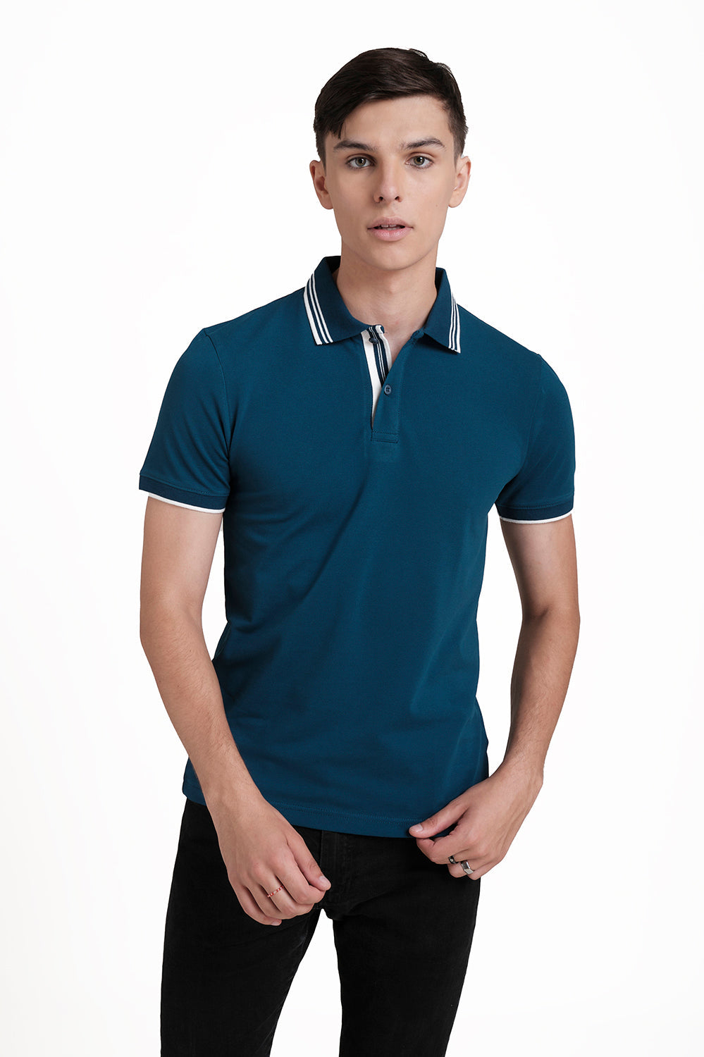 Slim Fit Luxury Premium Cotton pique polo plain T-shirt with Tipping design Collar