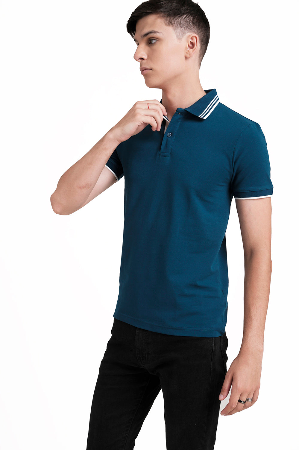 Slim Fit Luxury Premium Cotton pique polo plain T-shirt with Tipping design Collar