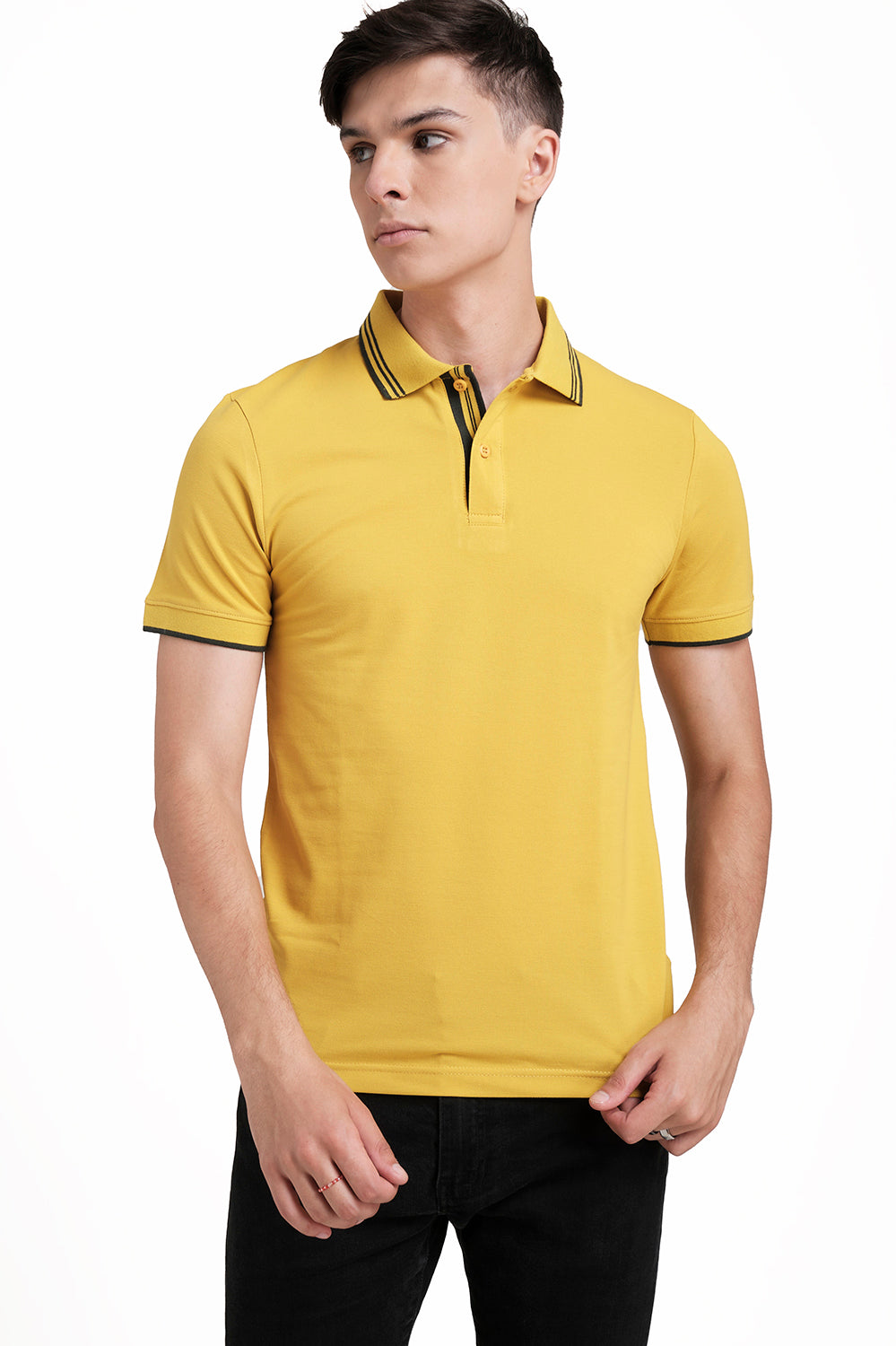 Slim Fit Luxury Premium Cotton pique polo plain T-shirt with Tipping design Collar