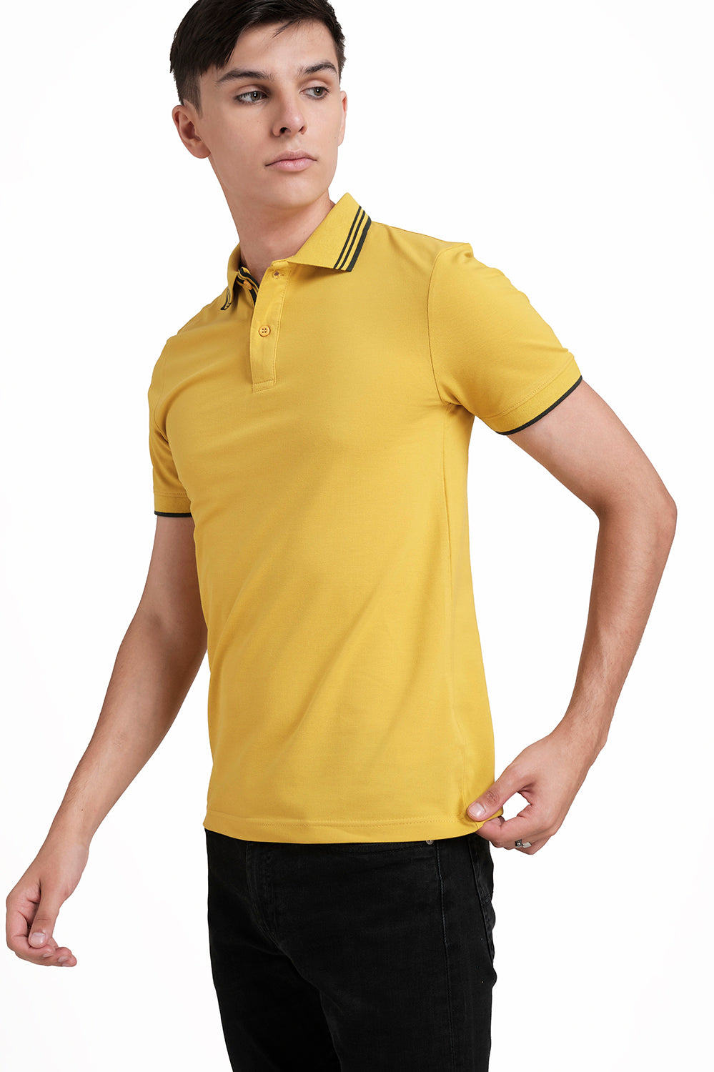 Slim Fit Luxury Premium Cotton pique polo plain T-shirt with Tipping design Collar