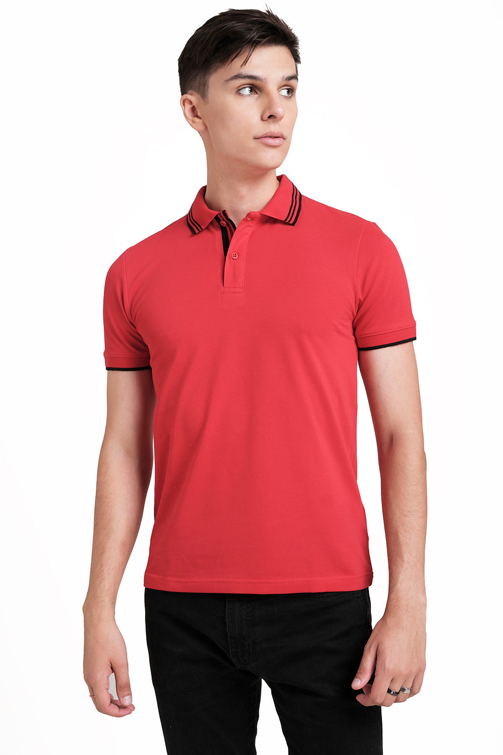 Slim Fit Luxury Premium Cotton pique polo plain T-shirt with Tipping design Collar