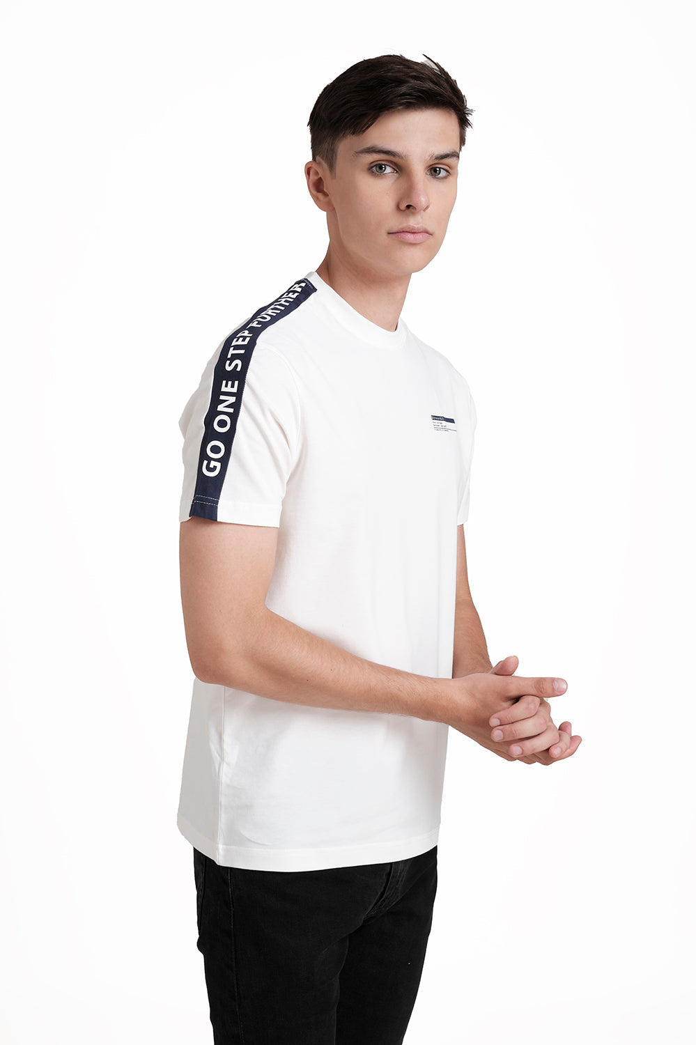 Front & Shoulder Contrast cut Rubber print, Solid Lycra Jersey T-shirt