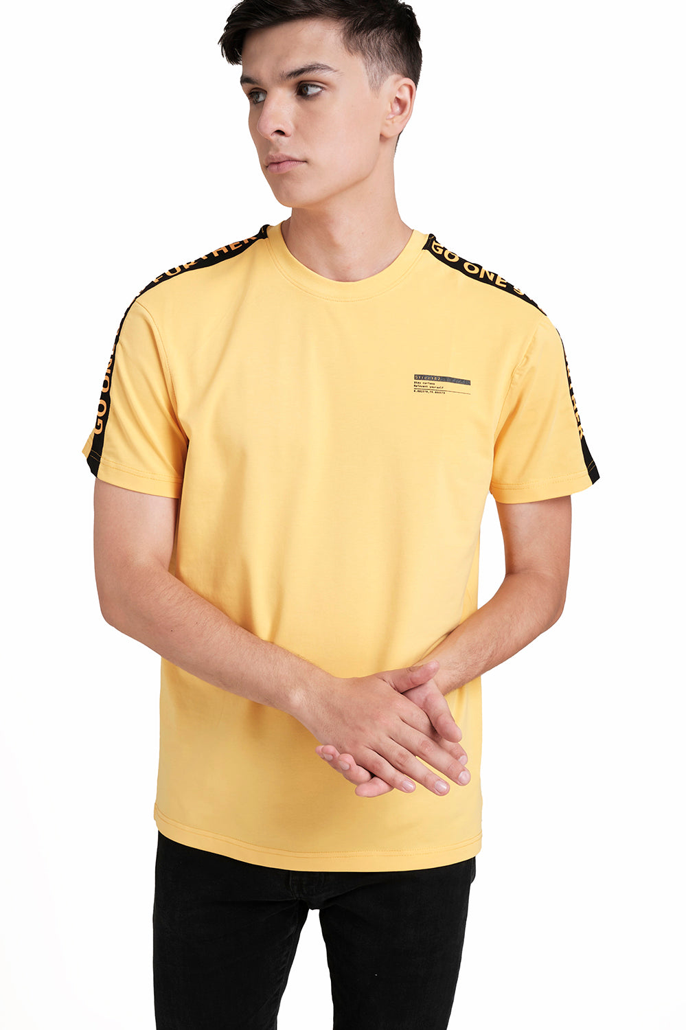 Front & Shoulder Contrast cut Rubber print, Solid Lycra Jersey T-shirt